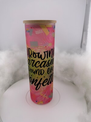 Hilarious 20 oz Frosted Tall Skinny Glass with Bamboo Lid - image5